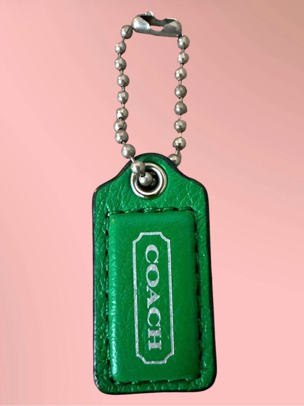 Coach Green Leather Logo Keychain - Hangtag with Silver Hardware
